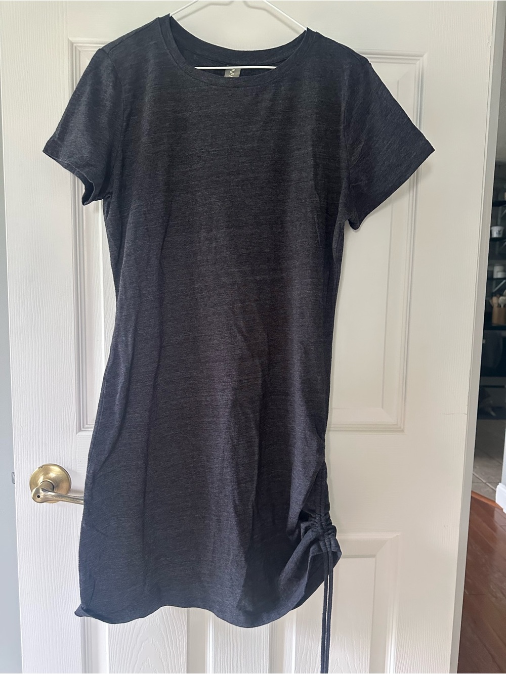 Charcoal Gray Mini Dress with Side Drawstring